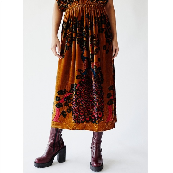 Free People Demoiselles Midi Velvet Ochre Dress - Picture 5 of 8